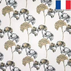 Velours grège imprimé ginkgo et asanoha beige et noir