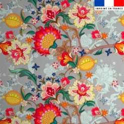 Velours gris imprimé grande fleur japonaise