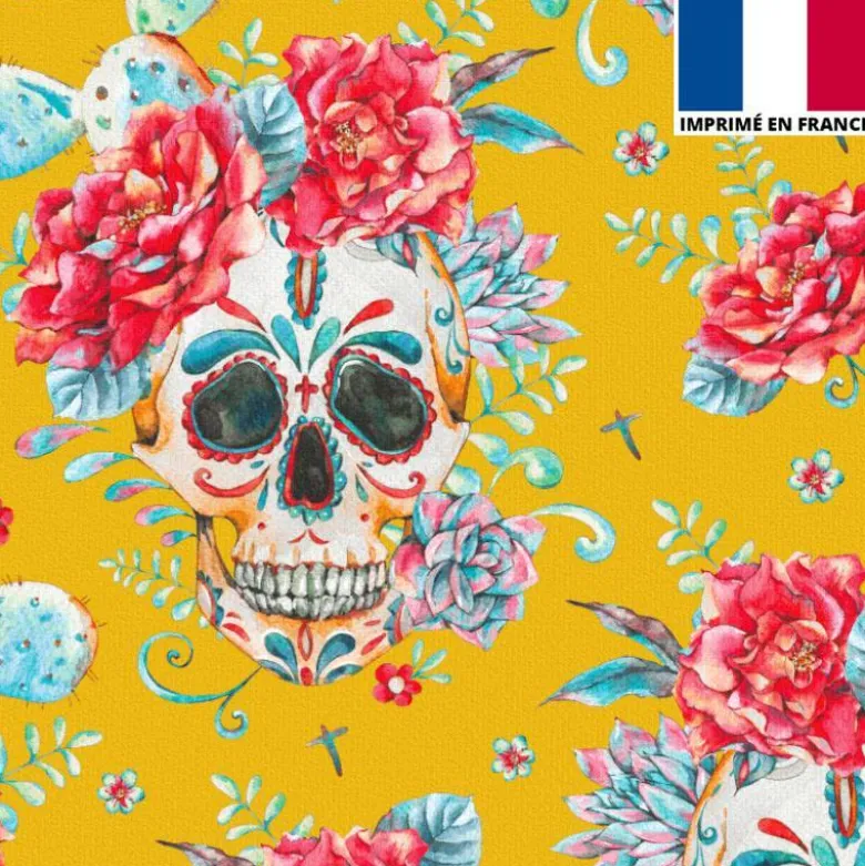 Velours imprimé calavera jaune