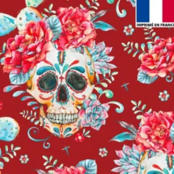 Velours imprimé calavera rouge