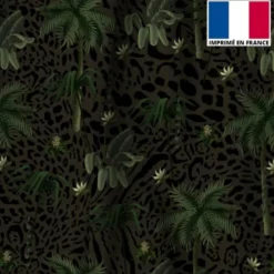 Velours léopard kaki motif palmier