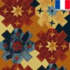 Velours motif fleur ethnique bleu, orange et bordeau
