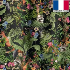 Velours noir motif animaux des bois