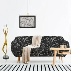 Velours noir motif dessin visage au trait continu