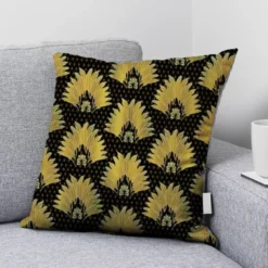 Velours noir motif poinçon de lys et feuille jaune