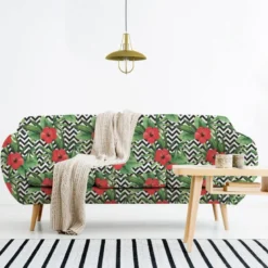 Velours noir motif scandinave et hibiscus
