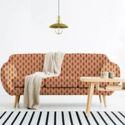 Velours orange et violet motif forme géométrique rétro