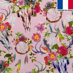 Velours rose imprimé boho tête de mort et attrape rêves