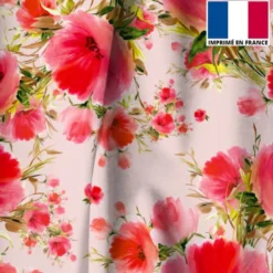 Velours rose imprimé coquelicot peint