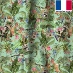 Velours vert d'eau motif animaux des bois