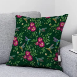 Velours vert fôret imprimé colibri et fleur brodé