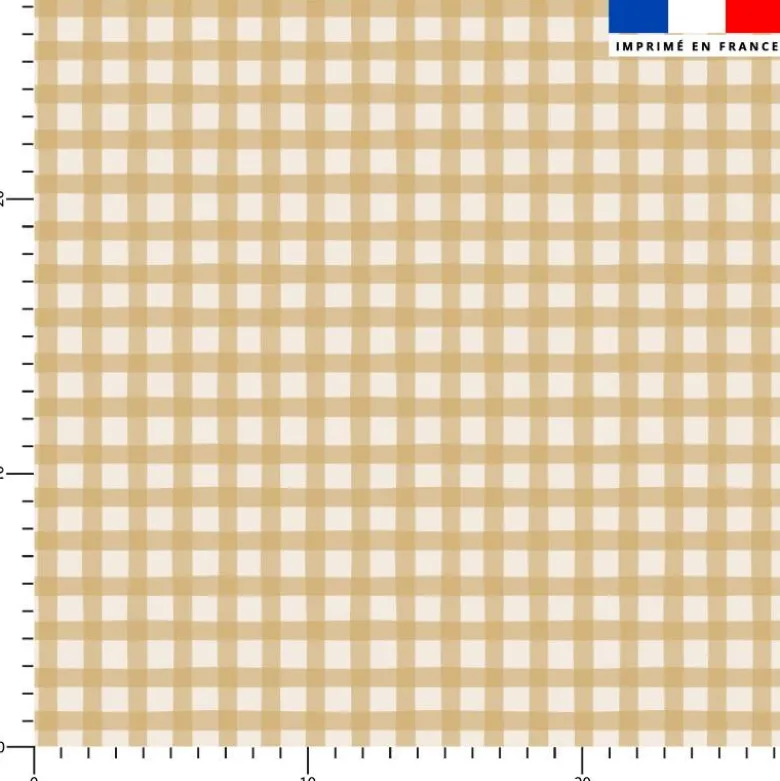Vichy beige sable - Fond écru