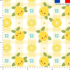 Vichy citrons kawaii et rondelles - Fond blanc
