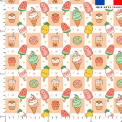 Vichy et festival de gourmandises kawaii - Fond blanc