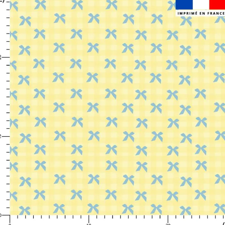 Vichy et petit noeud bleu - Fond jaune
