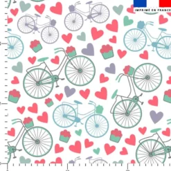 Vélos fleuris et coeurs - Fond blanc