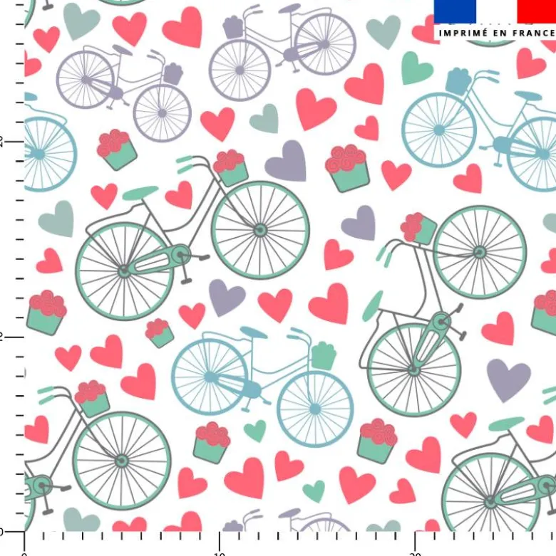 Vélos fleuris et coeurs - Fond blanc