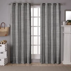 Voilage lin mélangé grande largeur gris clair