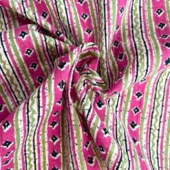 Voile de coton indien rayures lurex motif style provençal rose et vert