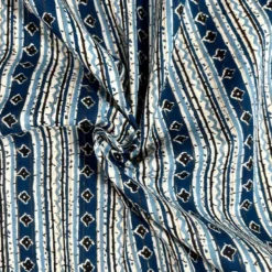 Voile de coton indien rayures lurex motif style provençal bleu