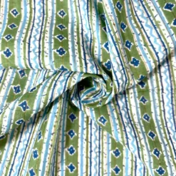 Voile de coton indien rayures lurex motif style provençal vert et bleu