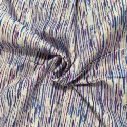 Voile de coton indien rayures lurex blanc motif traits violets et bleus