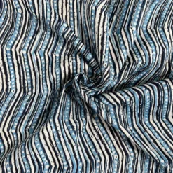 Voile de coton indien rayures lurex motif rayures en zig-zag bleues