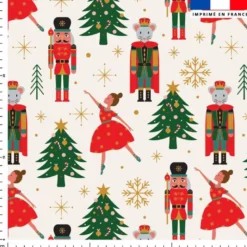 Voile de coton lurex motif danseuse de Noël