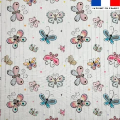 Voile de coton lurex motif petits papillons multicolores