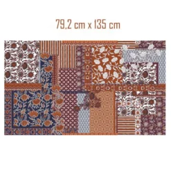 Voile de coton patchwork ethnique bleu terracotta et lie de vin