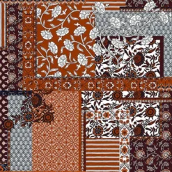 Voile de coton patchwork ethnique bleu terracotta et lie de vin