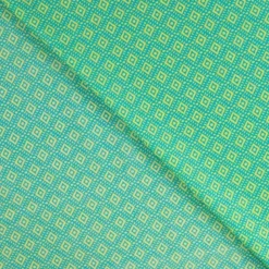 Voile de coton petits losanges ethniques turquoise et jaune