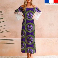 Wax fleur abstraite et spirale violette et verte - Fond noir